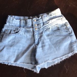 High wasted light blue jean shorts